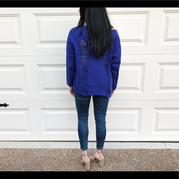 EUC Like New Nasty Gal Distressed Sweater in Blue - Picture 3 of 5